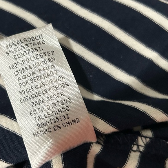 Umgee Long Sleeve Navy Stripe Dress Brown Faux Suede Elbow Patch Pockets Size S - Picture 6 of 7